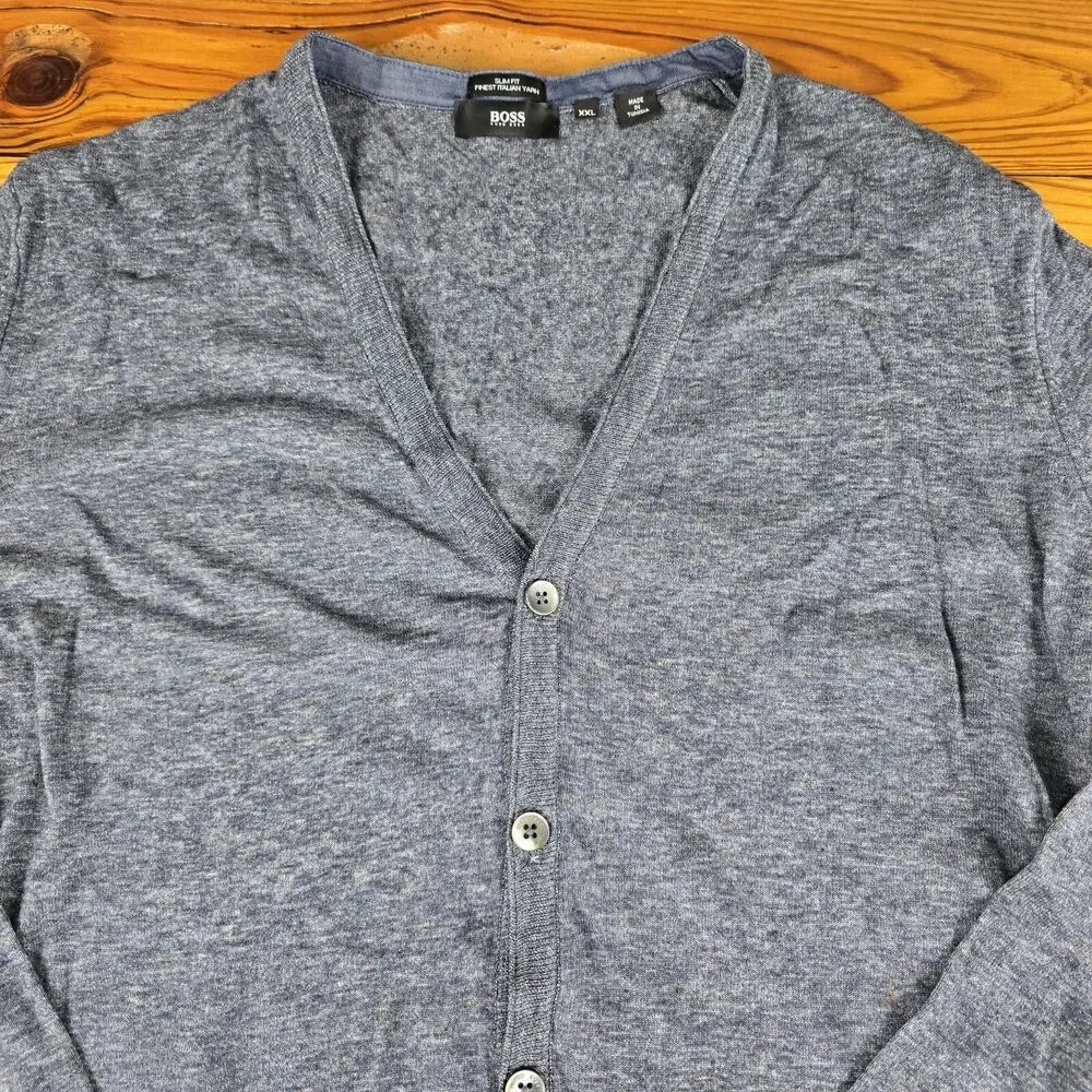 BOSS by Hugo Boss Cardigan SLIM FIT Finest Italian Yarn men's size XL gray